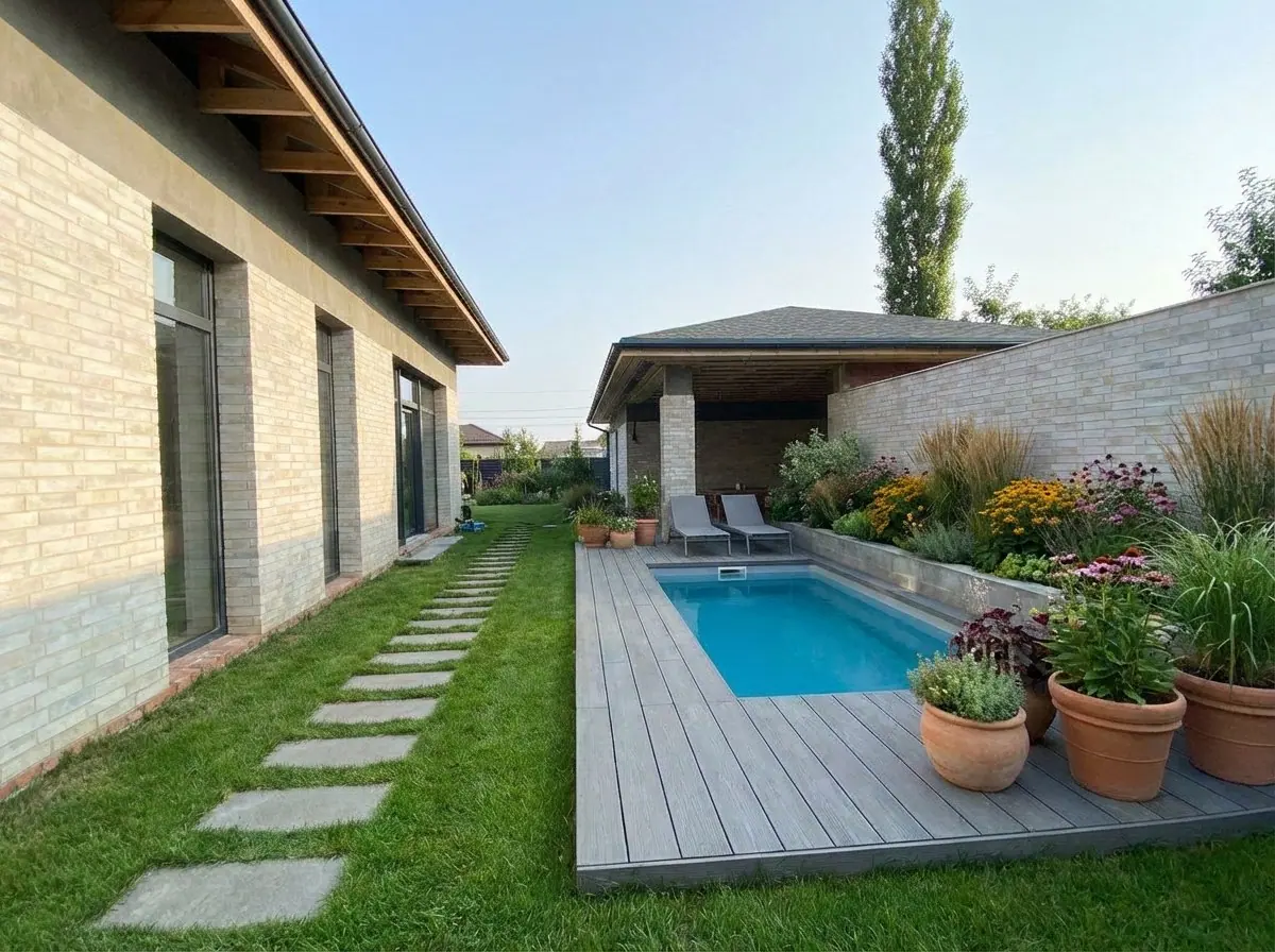 Снежный двор -> Двор с бассейном (после)